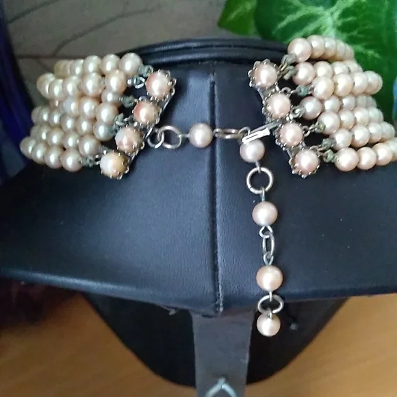 RARE SANDOR 7-Layer Glass Pearl Choker w L W PARIS Cut Steel Slide Buckle - Picture 5 of 16